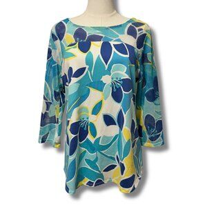 Ruby Rd. Floral Mesh-Trim Top | Women’s Medium | Coastal Chic
